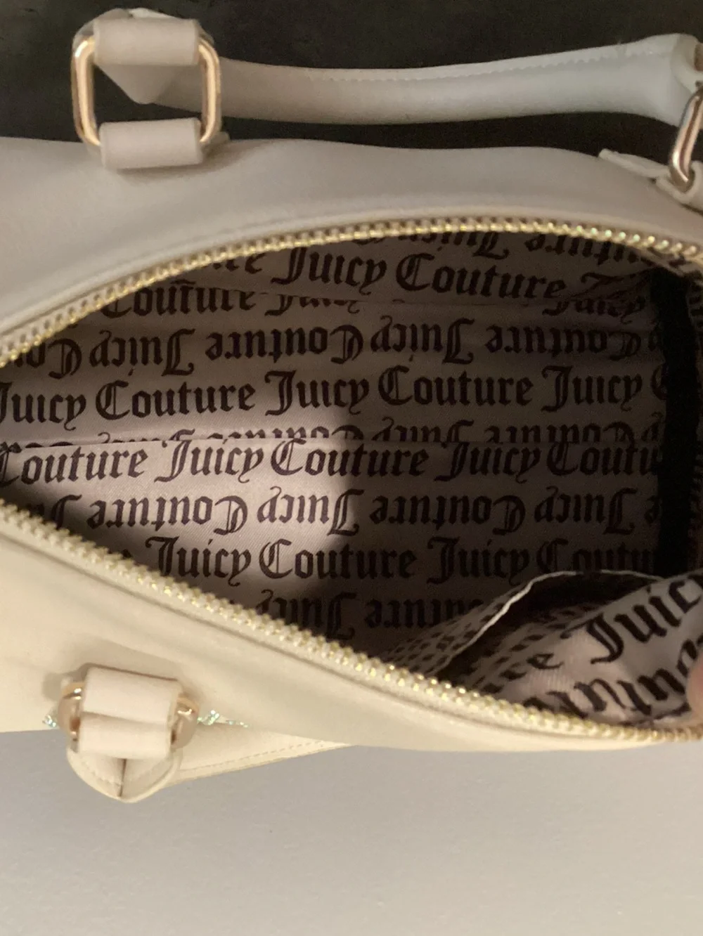 Juicy Couture Pearl Cream Satchel with Branded Satin Charm